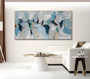 Artworks in 150 Subjects Painting - Nordic Blue White 3D abstract by Palette Knife wall art minimalism